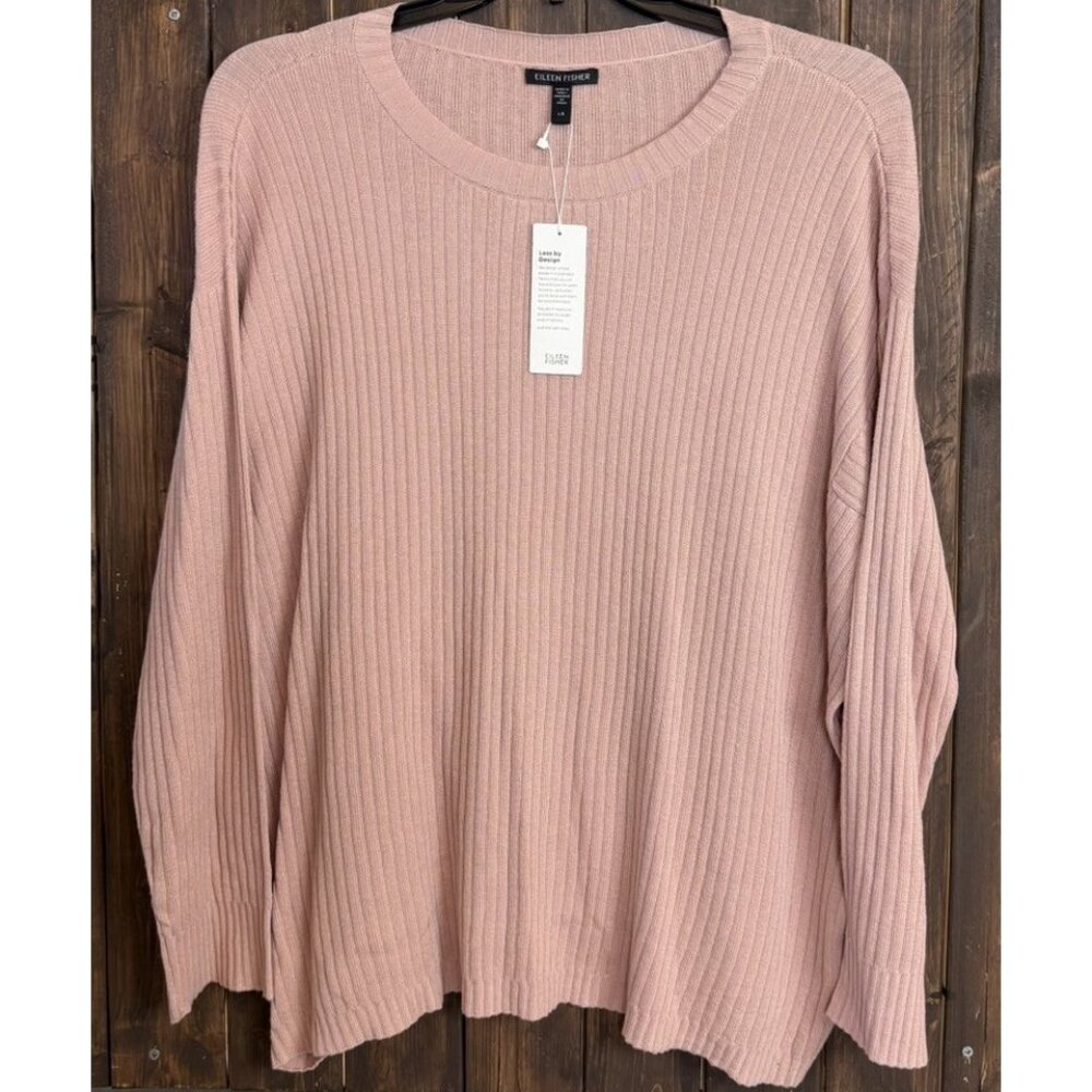 Eileen Fisher LARGE Crew Neck Box Top Powder Pink Sweater $178